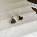 Gold Tone Black Ginkgo Leaf Fan Geometric Drop Earrings view 4