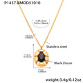 Gold Stainless Steel Oval Black Zircon Geometric Pendant Necklace view 7