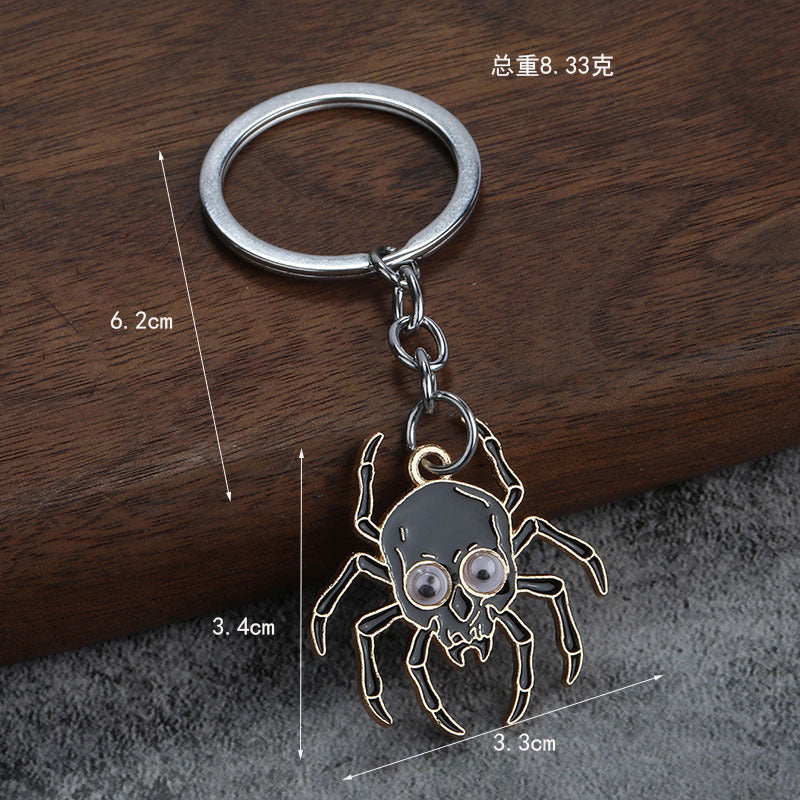 Halloween Moving Eye Spider Alloy Keychain DIY Pendant Accessory