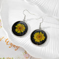Round Black Resin Daisy Drop Earrings Silver Hook 4 Colors view 7