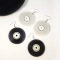 Black and Silver Vinyl Record Large Round Hook Earrings view 1