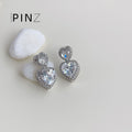 Gold Silver Double Heart Halo Zircon Drop Stud Earrings view 4