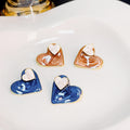 Gold Rim Marbled Enamel Heart Stud Earrings Mini Heart view 3