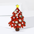 Red Christmas Tree Brooch with Pearls Crystals and Yellow Star view 2