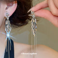 Wheat Leaf And Chain Tassel Clip On Earrings In Two Tones view 3