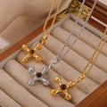 Gold Silver Cross Pendant Necklaces With Center Stone view 2