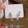 Silver Rhinestone Butterfly Stud Earrings Gray Pearl Drops view 4