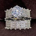 Round Solitaire And Extra-Wide Pave Two-Ring Set In Silver Tone view 2
