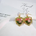 Gold Heart Enamel Floral Pearl Drop Earrings 8 Styles view 4