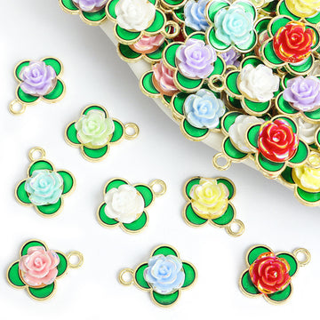 Rose Shell Turtle Enamel Metal Jewelry Charms, 8 Colors