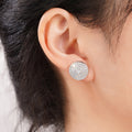 White Gold Tone Multi Row Round Pave Crystal Disc Stud Earrings view 3