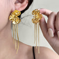Gold and Silver Crumpled Flower Long Bar Stud Earrings view 1