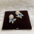 Gold Tone Blue Enamel Butterfly Earrings In Stud And Clip Styles view 6