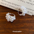 White Pearl Cluster Huggie Hoop Earrings Statement Jewelry view 4