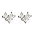 Silver Tone Twin Clear Square Stone Pointed Mini Stud Earrings view 5