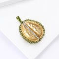 Gold Yellow Durian Fruit Brooch Rhinestone Center Line view 3
