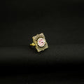 Gold Pink Rhinestone Jhumka Earrings Matching Ring Set view 3