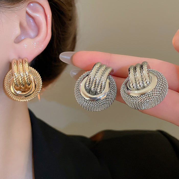 Triple Loop Round Statement Stud Earrings in Gold and Silver Tones