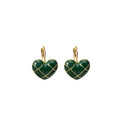 Black Enamel Heart Leverback Earrings Gold Grid Lines view 5