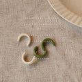 Thick Resin C-Shape Hoop Stud Earrings Green White view 1