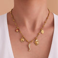 Sun Ladybug Heart and Chili Charm Necklace Collection in Gold Tone view 3