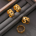 Gold Titanium Steel Lattice Open Adjustable Textured Band Ring view 4