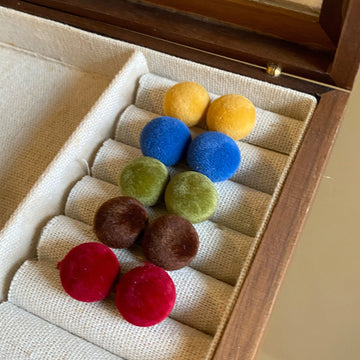 Four Bright Color Soft Flocked Ball Stud Earrings