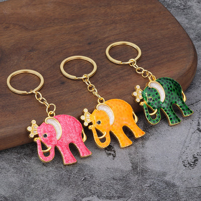 Pink, yellow and green crowned elephant keychains
