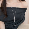 Textured Long Leaf Pendant Necklace Two Metal Tones view 3