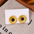 Gold Tone Sunflower Black Beaded Center Stud Earrings view 3