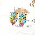 Colorful Printed Owl and Leaf Large Hook Earrings in Two Designs view 2