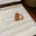 Gold Open Ring Red Maple Leaf And Oval Band 2 Styles view 1