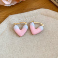 Pink Heart Earrings with Gold Tone Hoops and Crystal Borders view 7