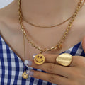 Gold Silver Double Layer Smiley Face Tassel Necklace view 1