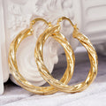 Gold Tone Twisted Spiral Round Hoop Earrings Metal Pair view 2