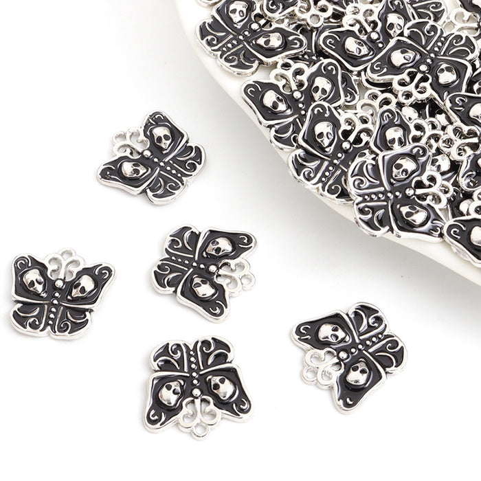 Antique Silver Tone Engraved Butterfly Charms with Loop