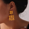 Coral Conch Woven Mesh Geometric Drop Stud Earrings view 3