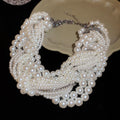 Multi Strand White Pearl Style Knotted Statement Necklace view 6