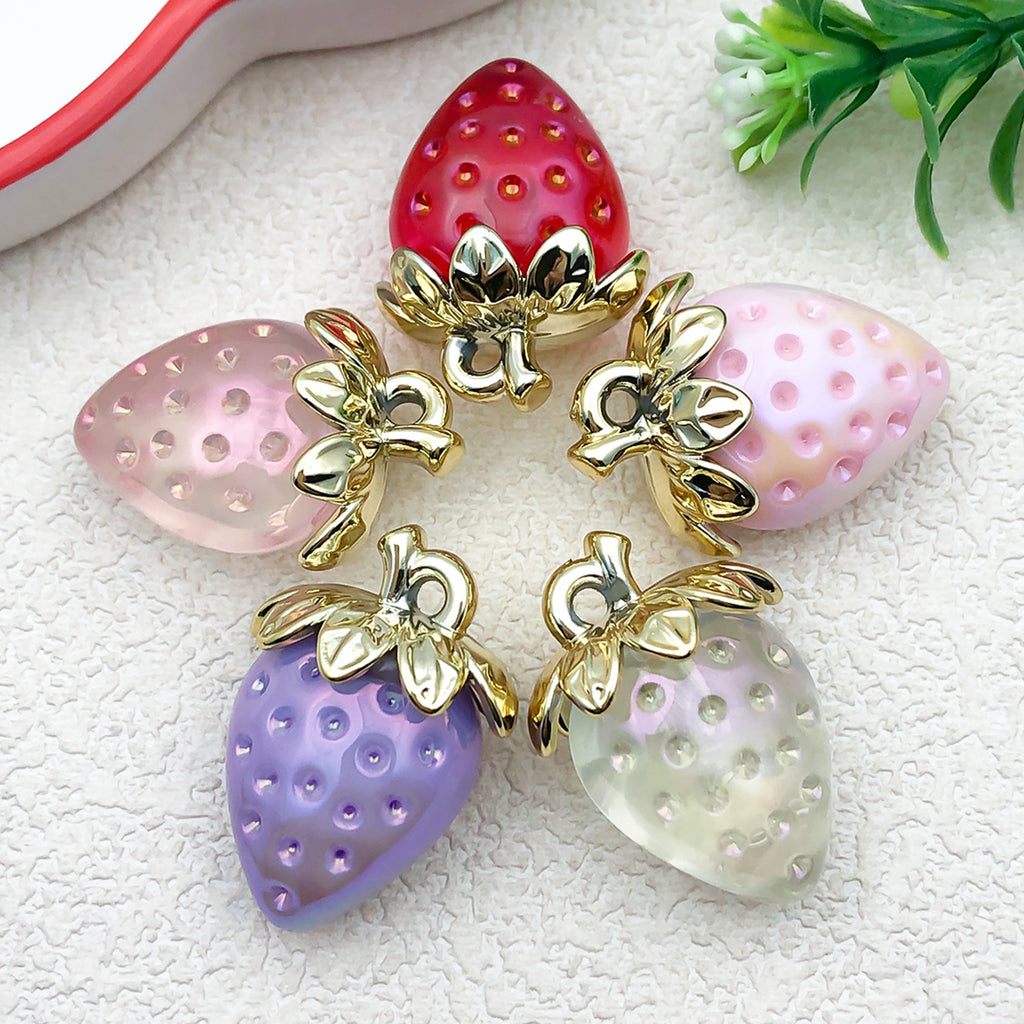 Transparent Acrylic Strawberry Charm Pendant for DIY Phone Strap Keychain Jewelry Decoration