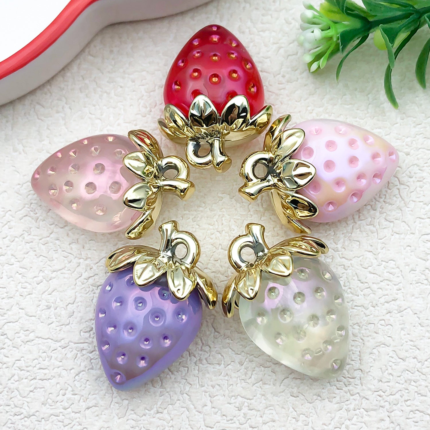 Transparent Acrylic Strawberry Charm Pendant for DIY Phone Strap Keychain Jewelry Decoration
