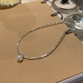 Silver Tone Fine Chain Necklace With White Pearl Drop view 4