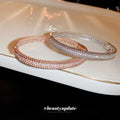 Silver Tone Double Row Crystal Hinged Bangle With Beaded Edges view 2