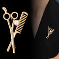 Gold Tone Barber Tools Crystal Two Designs Metal Brooch Pin view 5