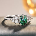 Green Marbled Oval Crystal Ring in Silver Tone Polished Metal Jewelry view 3