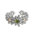 Silver Tone Clear Stone Daisy Green Center Adjustable Open Ring view 5