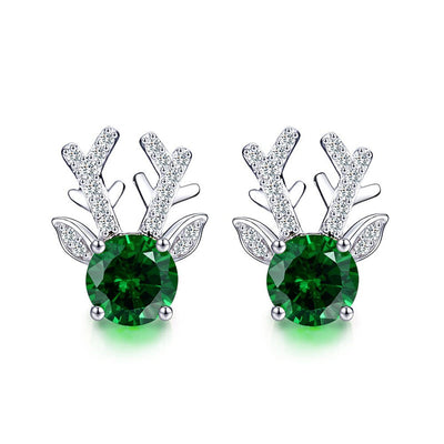 Green reindeer stud earrings product view