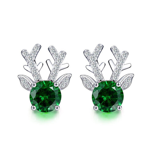 Green reindeer stud earrings product view