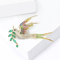 Flying Swallow Brooch with Green Leaf Drops and Crystal Wings view 3