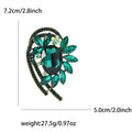 Fan Shaped Glass Crystal Brooch with Layered Leaf Accents view 7
