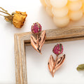 Rose Gold Pink Crystal Pave Tulip Leaf Stud Earrings view 3
